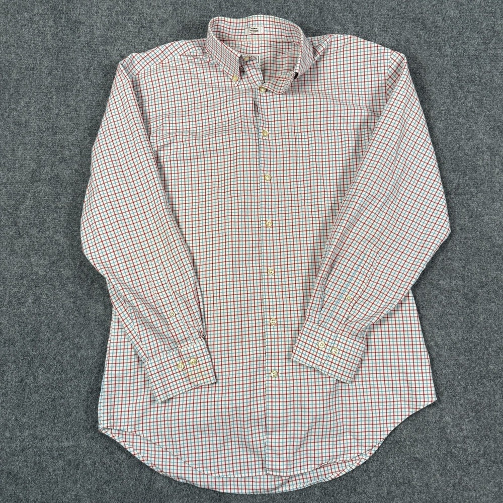Peter Millar Shirt Mens Medium Long Sleeve Button Down Plaid Red Blue Cotton⁠